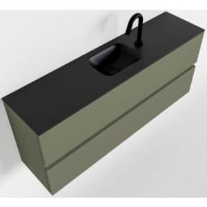 ADA Komplet badmiljø centreret håndvask B120 x H50 cm MDF - Armygrøn/Sort