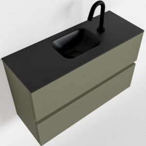 ADA Komplet badmiljø centreret håndvask B80 x H50 cm MDF - Armygrøn/Sort