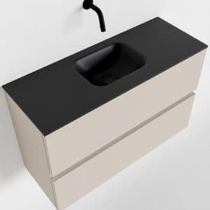 ADA Komplet badmiljø centreret håndvask B80 x H50 cm MDF - Linned/Sort