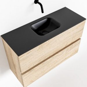 ADA Komplet badmiljø centreret håndvask B80 x H50 cm MDF - Vasket eg/Sort