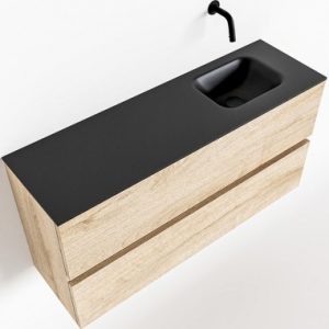 ADA Komplet badmiljø højrevendt håndvask B100 x H50 cm MDF - Vasket eg/Sort