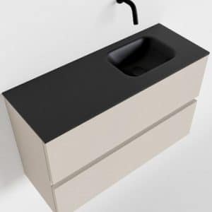 ADA Komplet badmiljø højrevendt håndvask B80 x H50 cm MDF - Linned/Sort