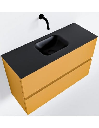 ADA Komplet badmiljø centreret håndvask B80 x H50 cm MDF - Okker/Sort