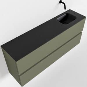 ADA Komplet badmiljø højrevendt håndvask B120 x H50 cm MDF - Armygrøn/Sort