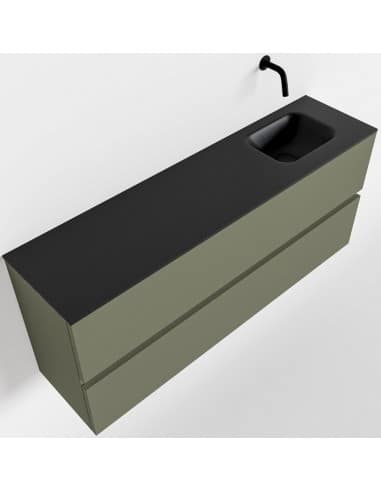 ADA Komplet badmiljø højrevendt håndvask B120 x H50 cm MDF - Armygrøn/Sort