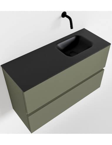 ADA Komplet badmiljø højrevendt håndvask B80 x H50 cm MDF - Armygrøn/Sort