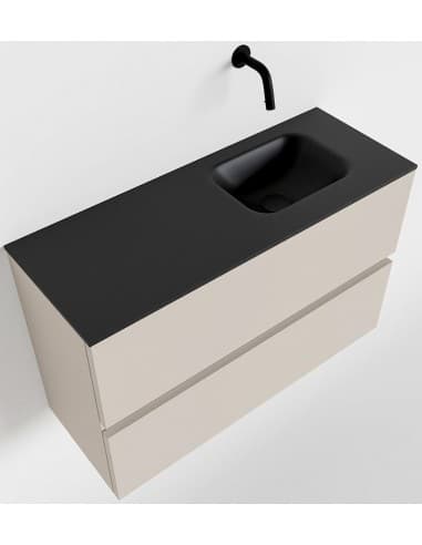 ADA Komplet badmiljø højrevendt håndvask B80 x H50 cm MDF - Linned/Sort