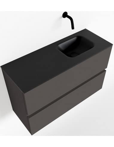 ADA Komplet badmiljø højrevendt håndvask B80 x H50 cm MDF - Mørkegrå/Sort