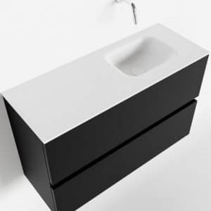 ADA Komplet badmiljø højrevendt håndvask B80 x H50 cm MDF - Sort/Talkum