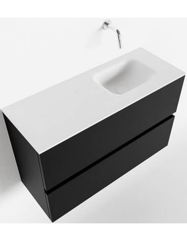 ADA Komplet badmiljø højrevendt håndvask B80 x H50 cm MDF - Sort/Talkum