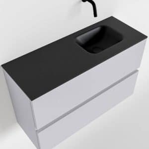 ADA Komplet badmiljø højrevendt håndvask B80 x H50 cm MDF - Svag grå/Sort