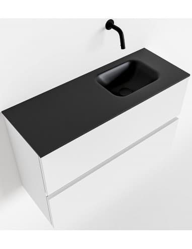 ADA Komplet badmiljø højrevendt håndvask B80 x H50 cm MDF - Talkum/Sort