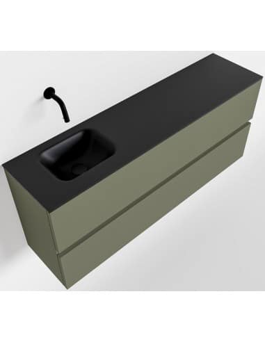 ADA Komplet badmiljø venstrevendt håndvask B120 x H50 cm MDF - Armygrøn/Sort