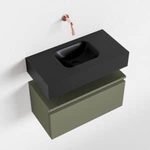 ANDOR Komplet badmiljø centreret håndvask B60 cm MDF - Armygrøn/Sort