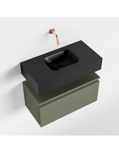 ANDOR Komplet badmiljø centreret håndvask B60 cm MDF - Armygrøn/Sort
