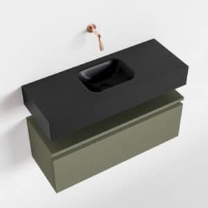 ANDOR Komplet badmiljø centreret håndvask B80 cm MDF - Armygrøn/Sort