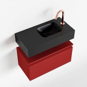 ANDOR Komplet badmiljø højrevendt håndvask B60 cm MDF - Rød/Sort