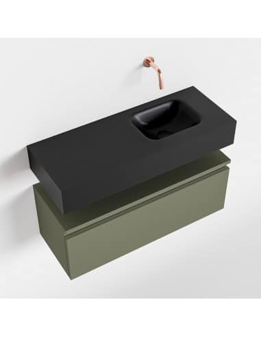 ANDOR Komplet badmiljø højrevendt håndvask B80 cm MDF - Armygrøn/Sort