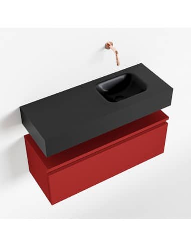 ANDOR Komplet badmiljø højrevendt håndvask B80 cm MDF - Rød/Sort