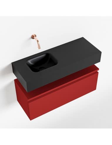 ANDOR Komplet badmiljø venstrevendt håndvask B80 cm MDF - Rød/Sort