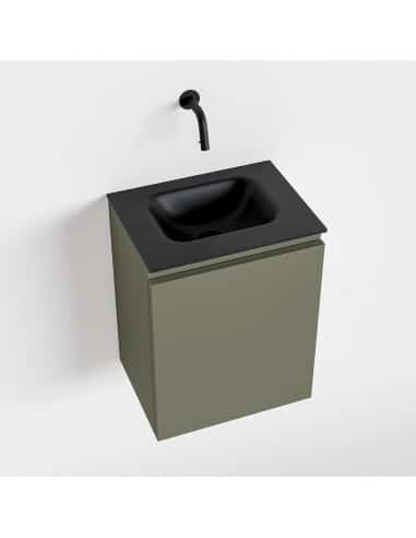 OLAN Komplet badmiljø centreret håndvask B40 cm MDF - Armygrøn/Sort