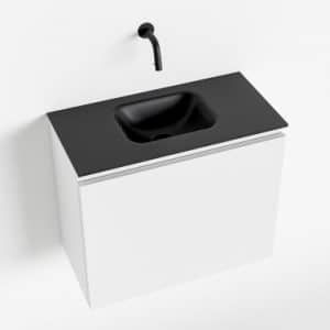 OLAN Komplet badmiljø centreret håndvask B60 cm MDF - Talkum/Sort