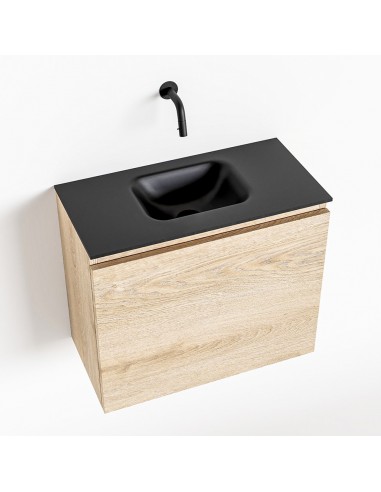 OLAN Komplet badmiljø centreret håndvask B60 cm MDF - Vasket eg/Sort