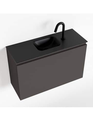 OLAN Komplet badmiljø centreret håndvask B80 cm MDF - Mørkegrå/Sort