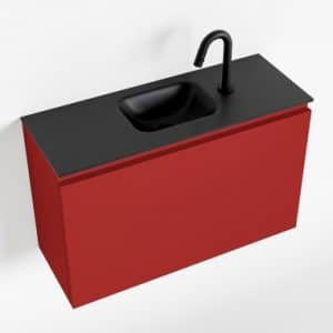 OLAN Komplet badmiljø centreret håndvask B80 cm MDF - Rød/Sort