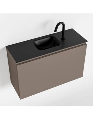 OLAN Komplet badmiljø centreret håndvask B80 cm MDF - Røg/Sort