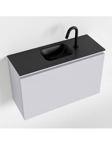 OLAN Komplet badmiljø centreret håndvask B80 cm MDF - Svag grå/Sort