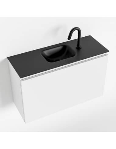 OLAN Komplet badmiljø centreret håndvask B80 cm MDF - Talkum/Sort