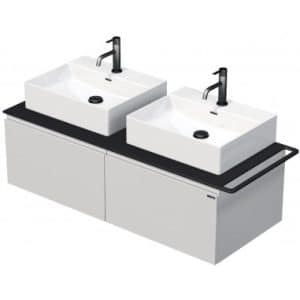 TARA Komplet badmiljø med 2 håndvaske B128 cm Keramik, HPL og MDF - Sort/Hvid højglans