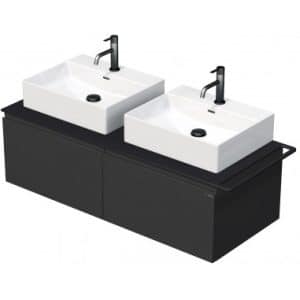 TARA Komplet badmiljø med 2 håndvaske B128 cm Keramik, HPL og MDF - Sort/Mat antracit