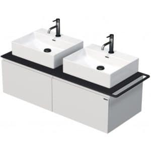 TARA Komplet badmiljø med 2 håndvaske B128 cm Keramik, HPL og MDF - Sort/Mat hvid