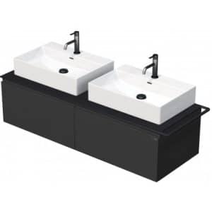 TARA Komplet badmiljø med 2 håndvaske B148 cm Keramik, HPL og MDF - Sort/Mat antracit