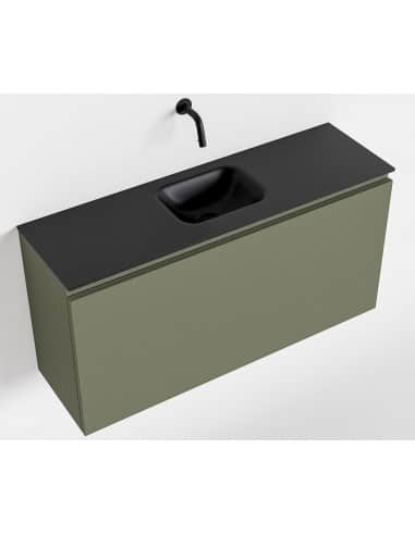 OLAN Komplet badmiljø centreret håndvask B100 cm MDF - Armygrøn/Sort