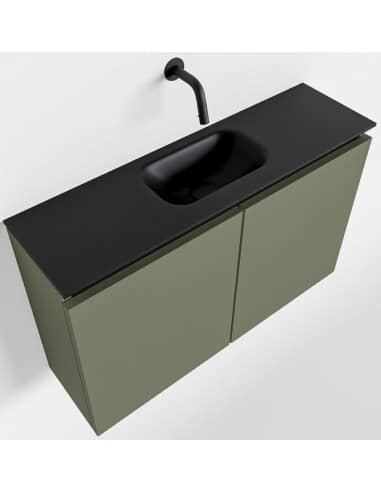 TURE Komplet badmiljø centreret håndvask B80 cm MDF - Armygrøn/Sort