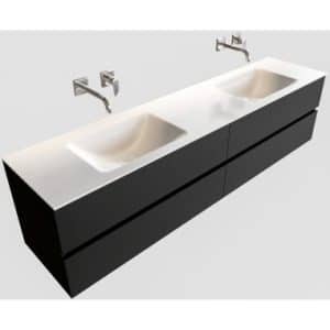 Vica Komplet badmiljø dobbelt håndvask B200 cm MDF - Sort/Talkum