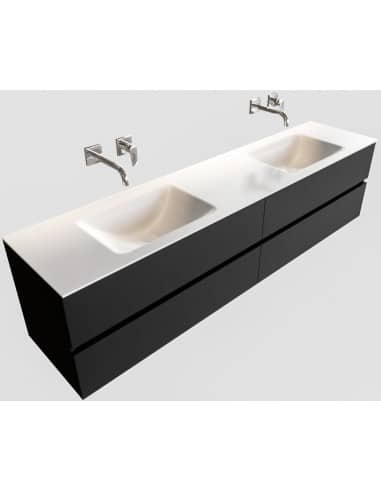 Vica Komplet badmiljø dobbelt håndvask B200 cm MDF - Sort/Talkum