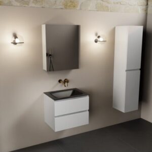 Aivy komplet badmiljø med spejlskab i MDF og solid surface uden hanehul B61 cm - Talkum/Sort