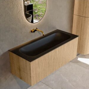 KURVE Komplet badmiljø i egetræ og solid surface uden hanehul B111 cm - Eg/Sort