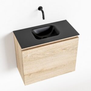OLAN Komplet badmiljø centreret håndvask B60 cm MDF - Vasket eg/Sort