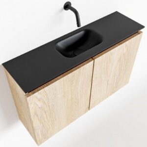 TURE Komplet badmiljø centreret håndvask B80 cm MDF - Vasket eg/Sort
