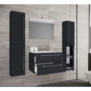 badeværelsesmøbelsæt - spejlglas, keramik og sort melamin (sæt af 5)