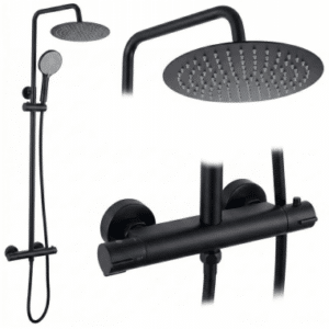 BEZ Brusesæt med rainshower og termostat H84,5 - 120,5 cm - Mat sort